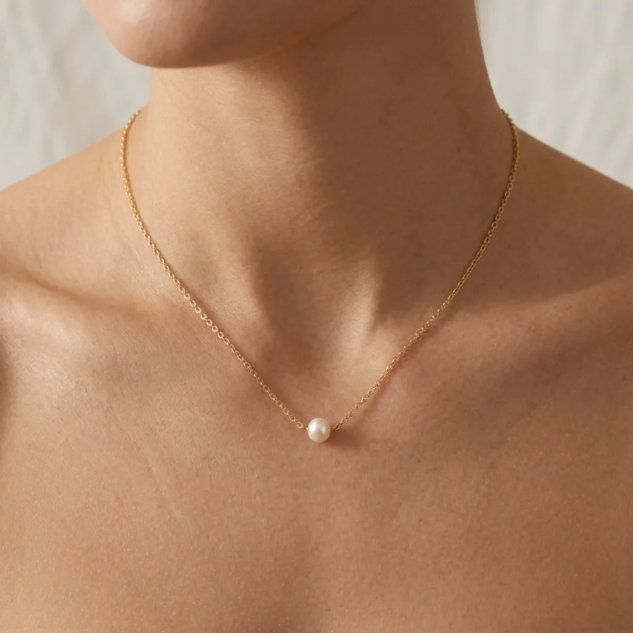The necklace worn on a model, generated in Studio